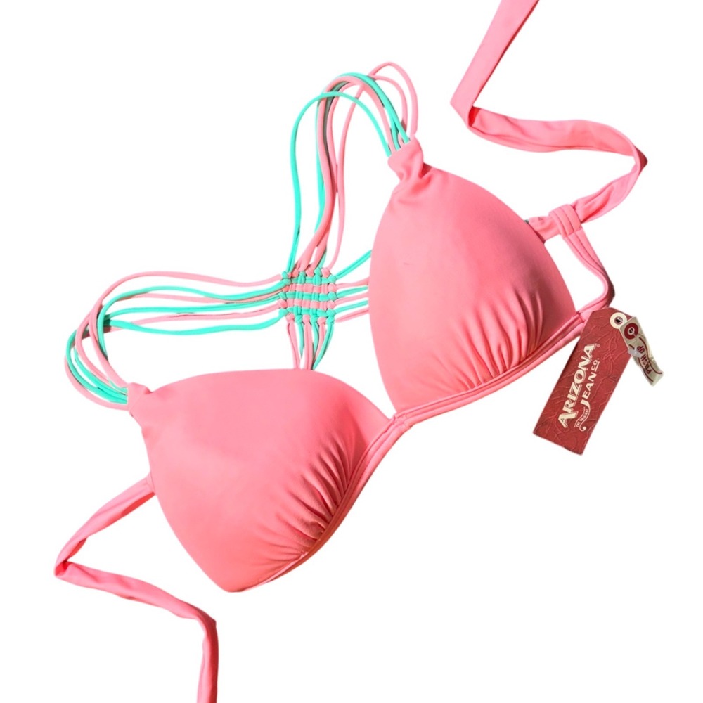 2010 Sleaze Arizona Pink Macrame Push Up Bikini Top Pink Lemonade Mermaid M NWT